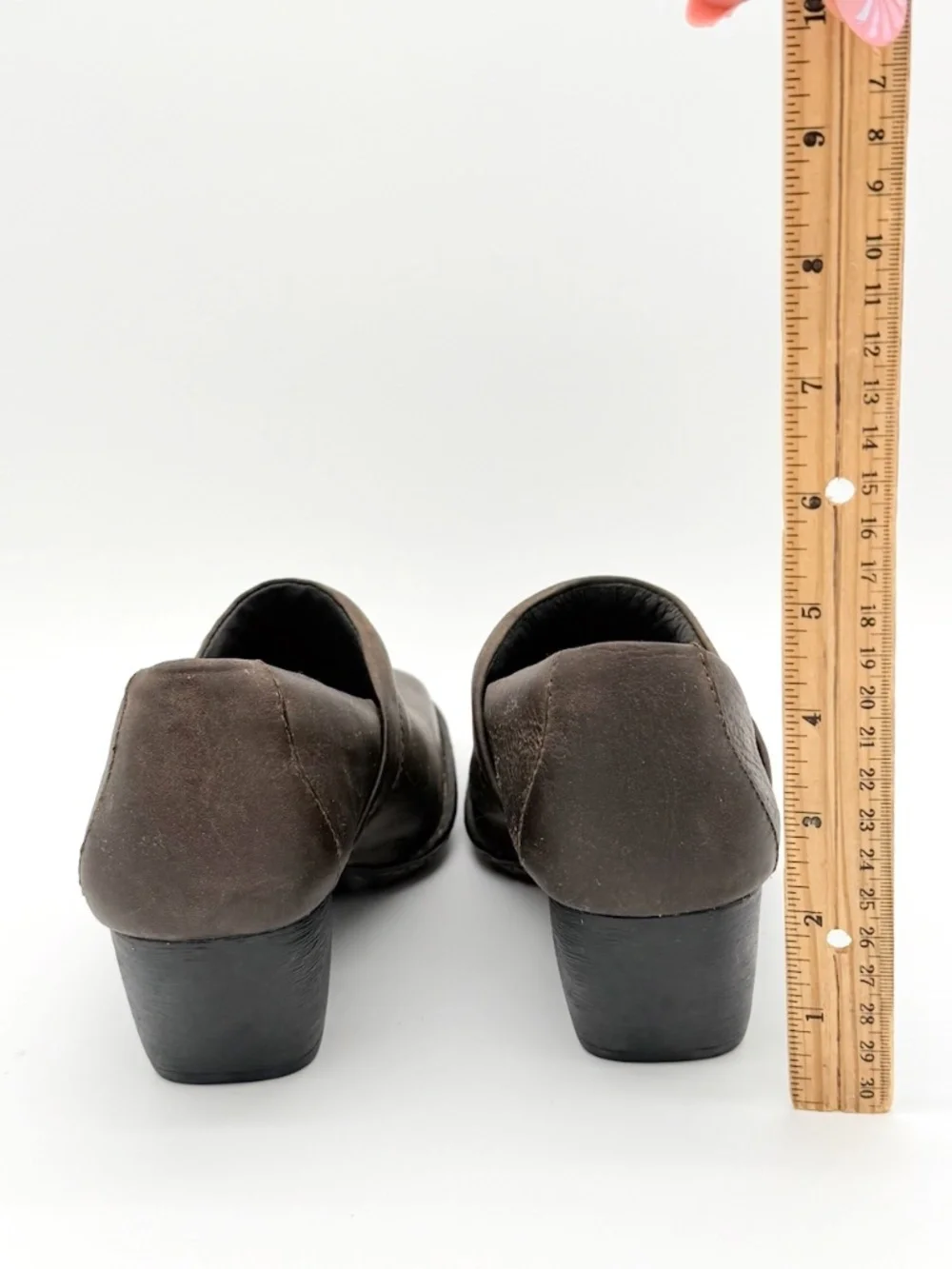 Born Kinney Brown Leather Heeled Clogs Shooties Slip On Shoes Square Toe 9 40.5